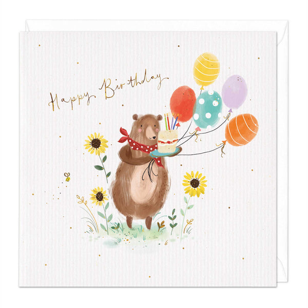 Greeting Card - E694 - Bear with Balloons and Cake Birthday Card - Bear with Balloons and Cake Birthday Card - Whistlefish
