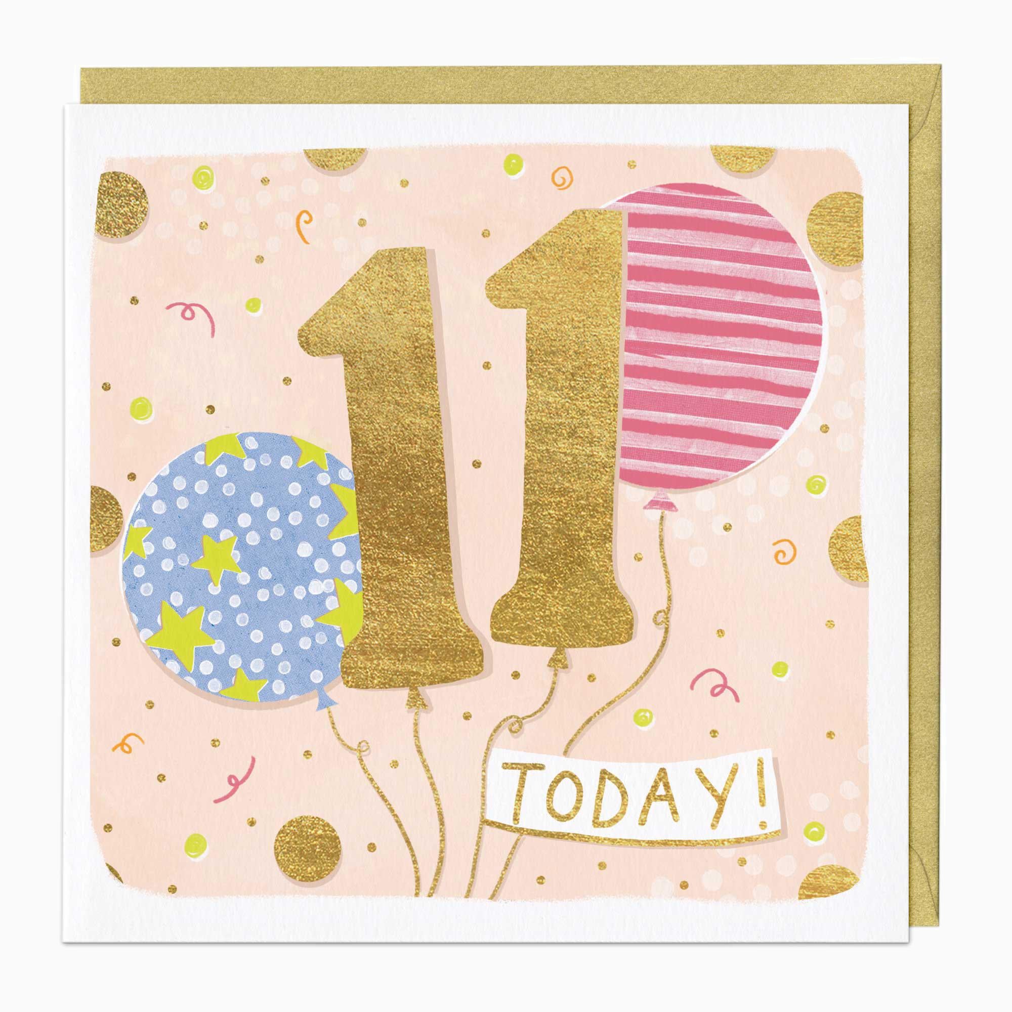 Greeting Card-E718 - 11th Balloon Birthday Card-Whistlefish