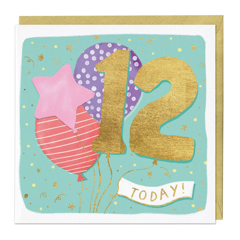 Greeting Card - E719 - 12th Balloon Birthday card - 12th Balloon Birthday card - Whistlefish