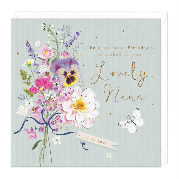 Greeting Card - E729 - Lovely Nana Floral Bunch Birthday Card - Lovely Nana Floral Bunch Birthday Card - Whistlefish