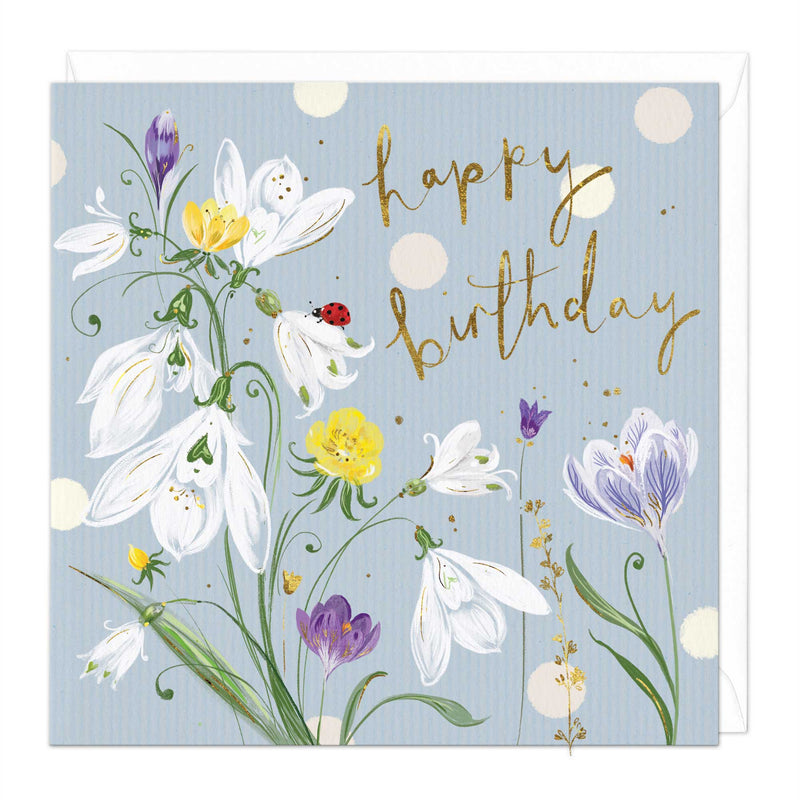 Greeting Card - E730 - Spring Snowdrops Birthday Card - Spring Snowdrops Birthday Card - Whistlefish