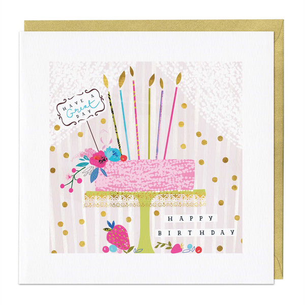 Greeting Card - E739 - Stripe Pink Cake Birthday Card - Stripe Pink Cake Birthday Card - Whistlefish