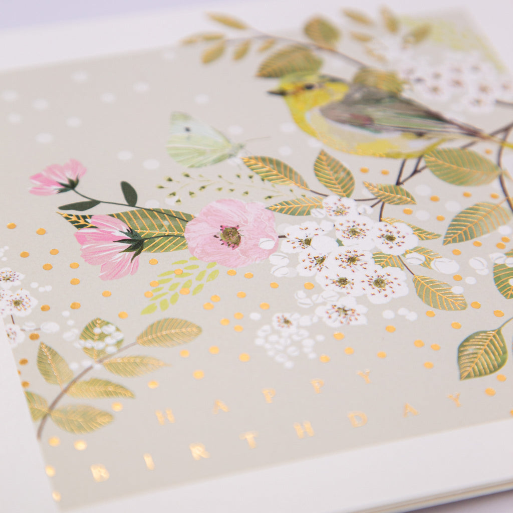Greeting Card - E741 - Greenfinch Blossom Birthday Card - Greenfinch Blossom Birthday Card - Whistlefish