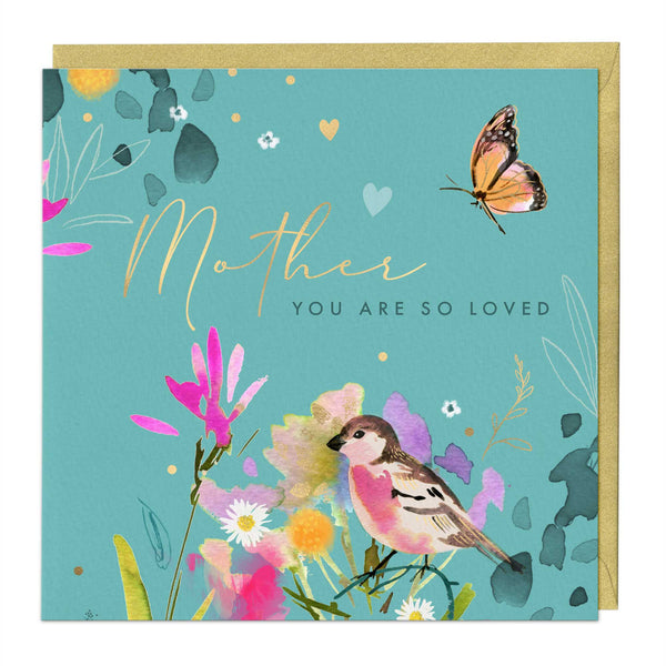 Greeting Card - E751 - Mothers Day Aqua Floral Card - Mothers Day Aqua Floral Card - Whistlefish