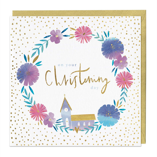 Greeting Card - E766 - White Floral Wreath Christening Card - White Floral Wreath Christening Card - Whistlefish
