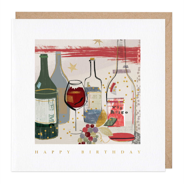Greeting Card - E780 - Patchwork wine Birthday Card - Patchwork wine Birthday Card - Whistlefish