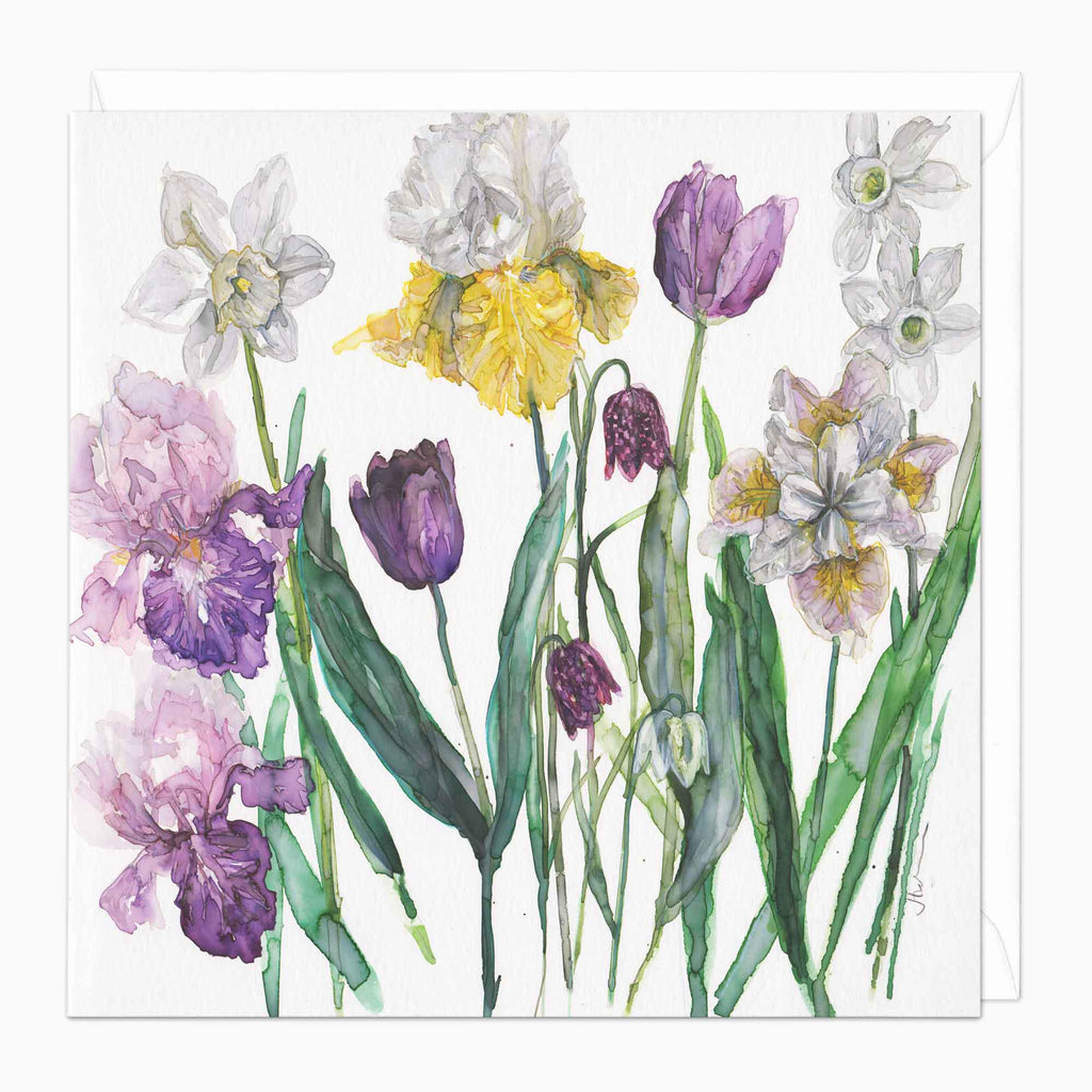 Greeting Card-E821 - Snakes Head & Irises Art Card-Jess Trotman