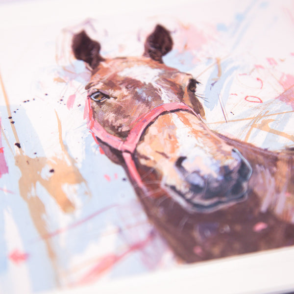 Greeting Card - F001 - Bay Horse In Red Halter Art Card - Bay Horse in Red Halter Art Card - Whistlefish