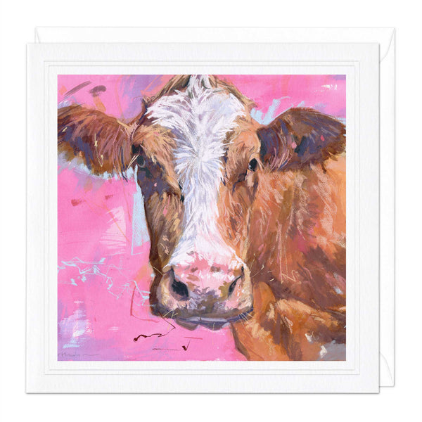 Greeting Card - F004 - Cartmel Cow on Pink Art Card - Cartmel Cow on Pink Art Card - Whistlefish