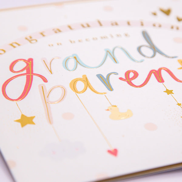 Greeting Card - F032 - Grandparents Mobile Congratulations Card - Grandparents Baby Mobile Congratulations Card - Whistlefish
