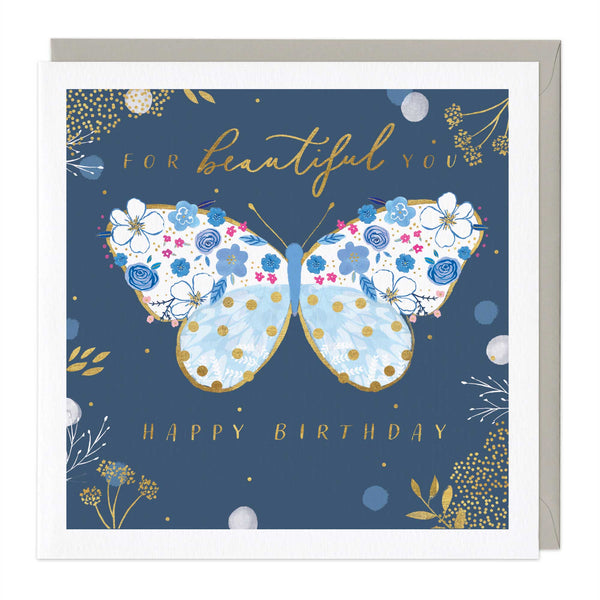 Greeting Card - F039 - Floral Butterfly Birthday Card - Floral Butterfly Birthday Card - Whistlefish