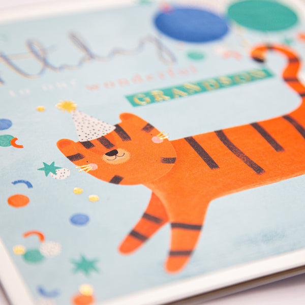 Greeting Card - F068 - Wonderful Grandson Tiger Birthday Card - Wonderful Grandson Tiger Birthday Card - Whistlefish