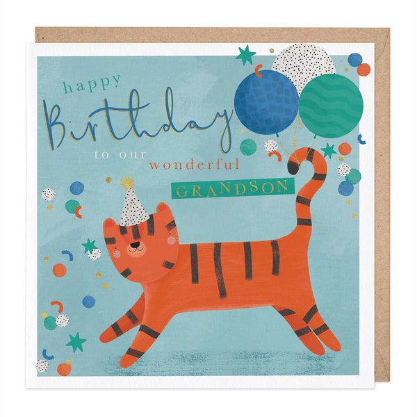 Greeting Card - F068 - Wonderful Grandson Tiger Birthday Card - Wonderful Grandson Tiger Birthday Card - Whistlefish