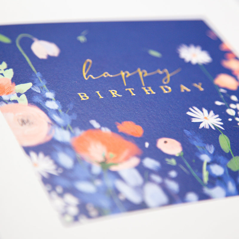 Greeting Card - F089 - Blue Floral Birthday Card - Blue Floral Birthday Card - Whistlefish