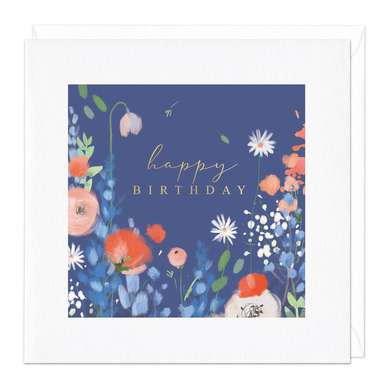 Greeting Card - F089 - Blue Floral Birthday Card - Blue Floral Birthday Card - Whistlefish