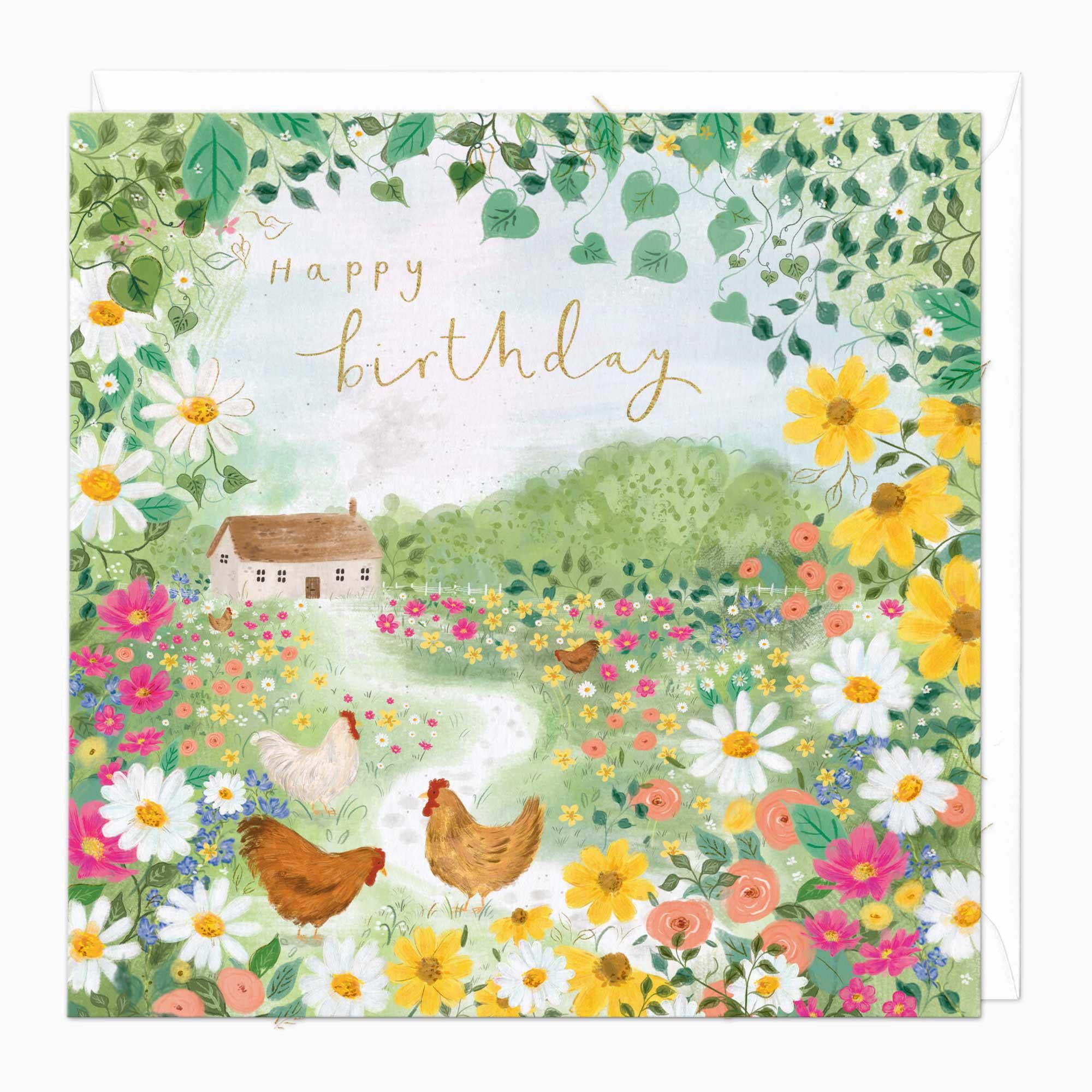 Greeting Card-F091 - Happy Birthday Cottage Card-Whistlefish