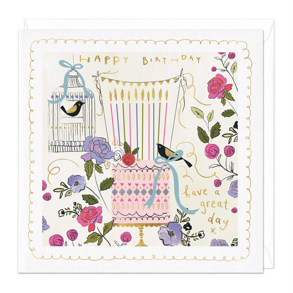 Greeting Card - F103 - Painted Pink Birthday Cake Card - Painted Pink Birthday Cake Card - Whistlefish