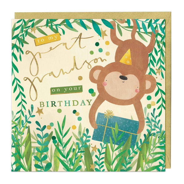 Greeting Card - F111 - Great-Grandson Monkey Birthday Card - Great Gransdon Monkey Birthday Card - Whistlefish