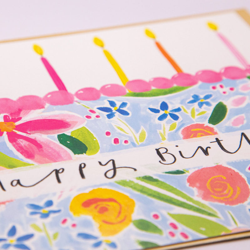 Greeting Card - F138 - Big Birthday Cake Floral Card - Big Birthday Cake Floral Card - Whistlefish