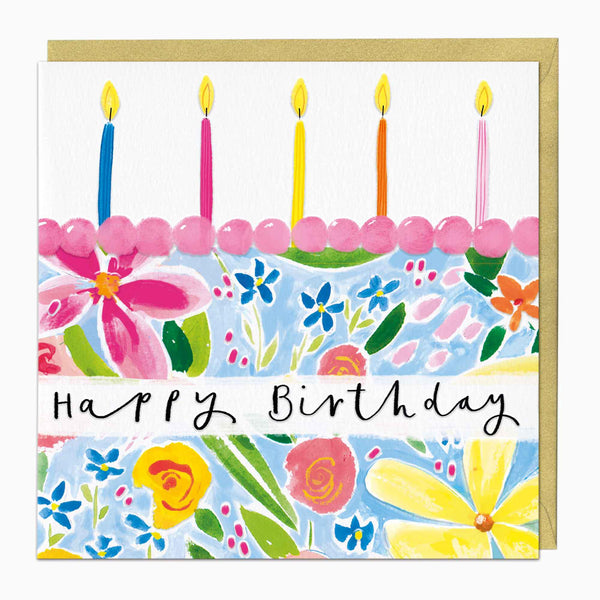 Greeting Card-F138 - Big Birthday Cake Floral Card-Whistlefish