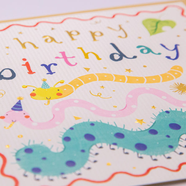 Greeting Card - F154 - Happy Birthday Caterpillar Card - Happy Birthday Caterpillar Card - Whistlefish