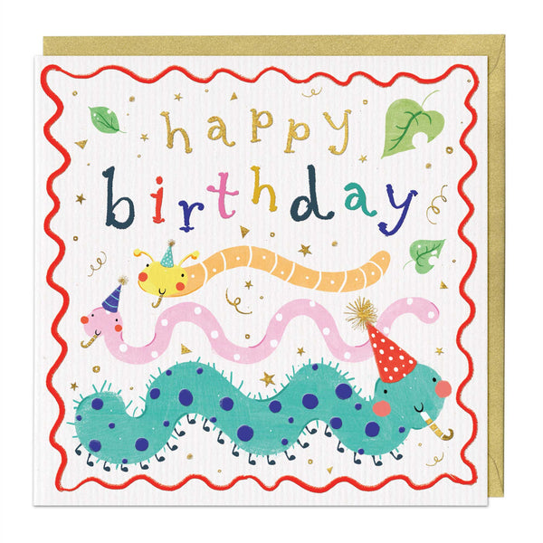 Greeting Card - F154 - Happy Birthday Caterpillar Card - Happy Birthday Caterpillar Card - Whistlefish