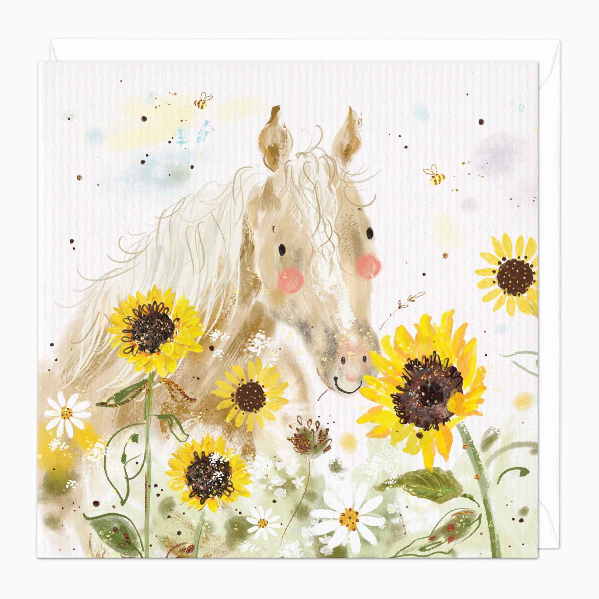 Greeting Card-F171 - Horse & Sunflowers Art Card-Whistlefish