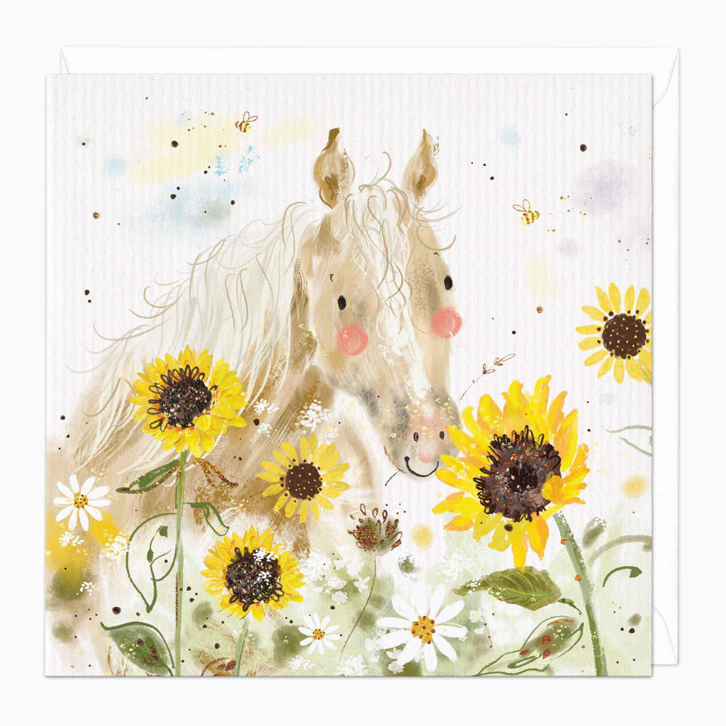 Greeting Card-F171 - Horse & Sunflowers Art Card-Whistlefish