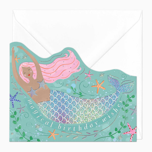 Greeting Card-F175 - Magical Mermaid Birthday Cut-Out Card-Whistlefish
