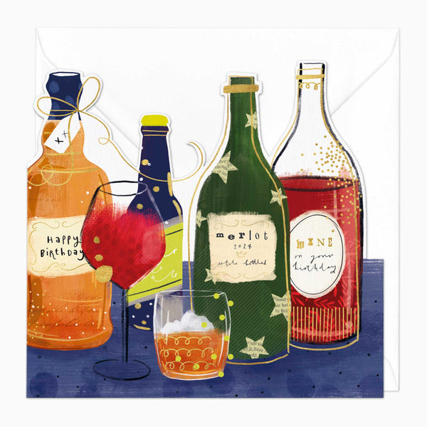Greeting Card-F177 - Mens Drinks Birthday Cut-Out Card-Whistlefish