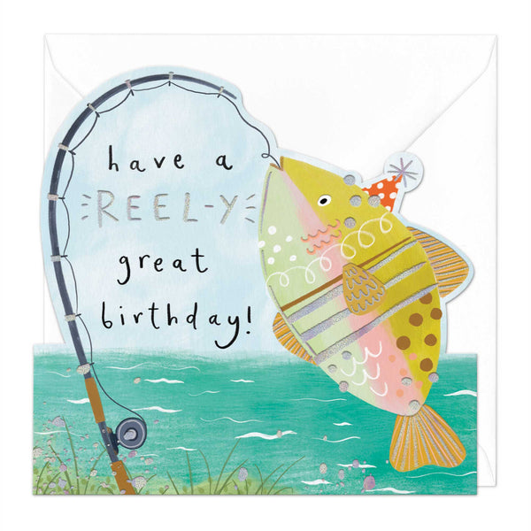 Greeting Card - F180 - Fishing Birthday Cut-Out Card - Fishing Birthday Cut-Out Card - Whistlefish