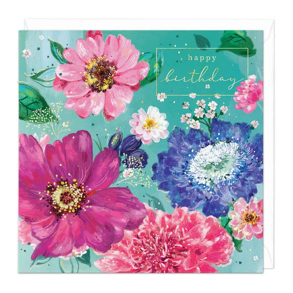 Greeting Card - F181 - Aqua Floral Birthday Card - Aqua Floral Birthday Card - Whistlefish