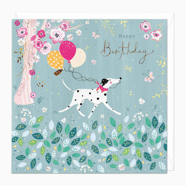 Greeting Card-F183 - Dalmation Balloons Birthday Card-Whistlefish
