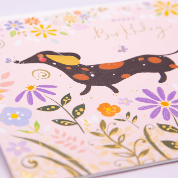 Greeting Card - F184 - Sausage Dog In The Flowers Birthday Card - Sausage Dog in the Flowers Birthday Card - Whistlefish