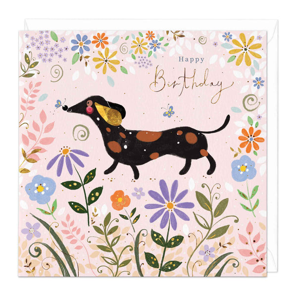 Greeting Card - F184 - Sausage Dog In The Flowers Birthday Card - Sausage Dog in the Flowers Birthday Card - Whistlefish