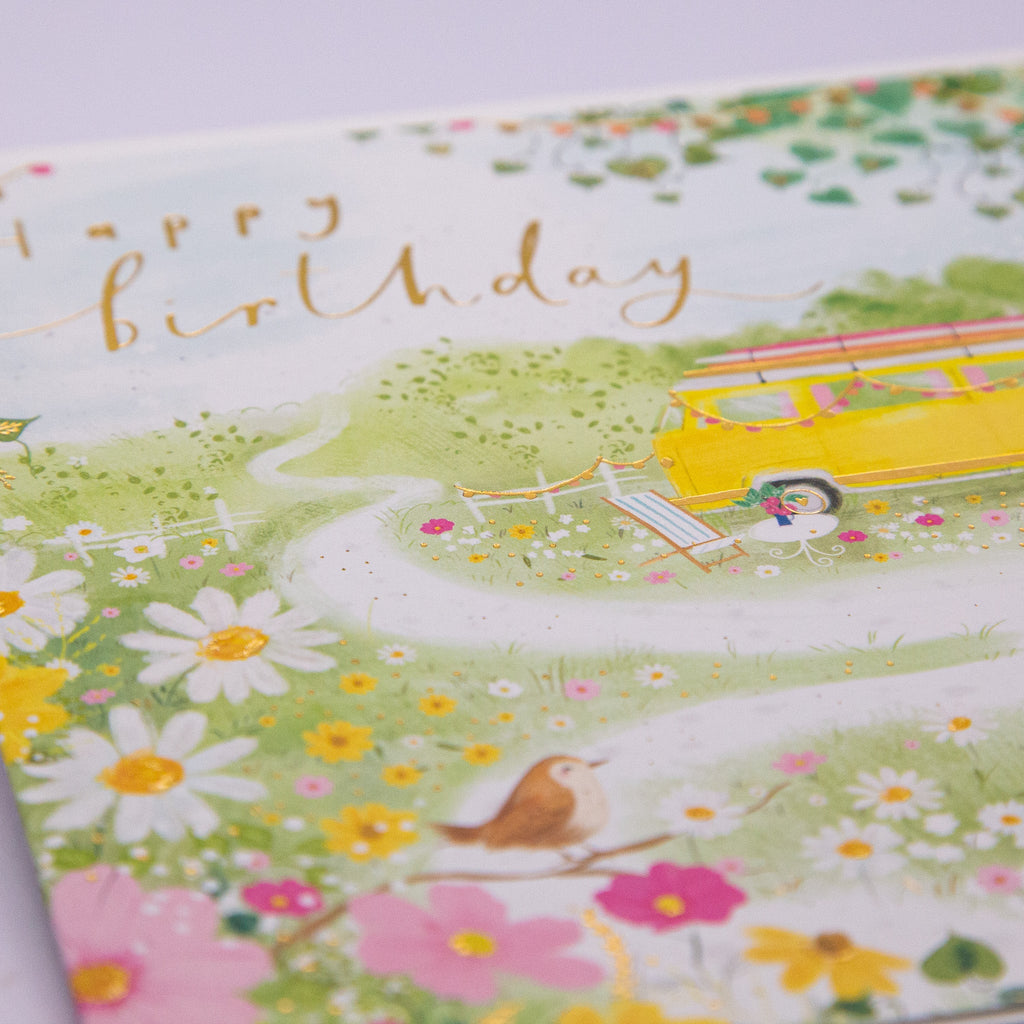 Greeting Card - F187 - Floral Scenery & Campervan Birthday Card - Floral Scenery & Campervan Birthday Card - Whistlefish