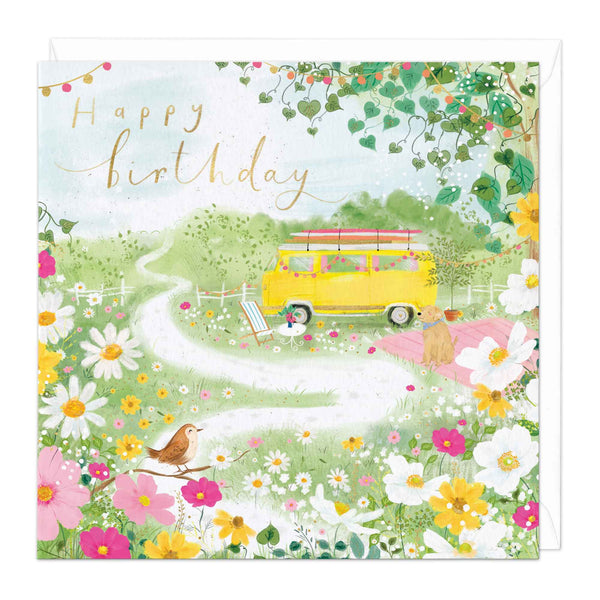 Greeting Card - F187 - Floral Scenery & Campervan Birthday Card - Floral Scenery & Campervan Birthday Card - Whistlefish