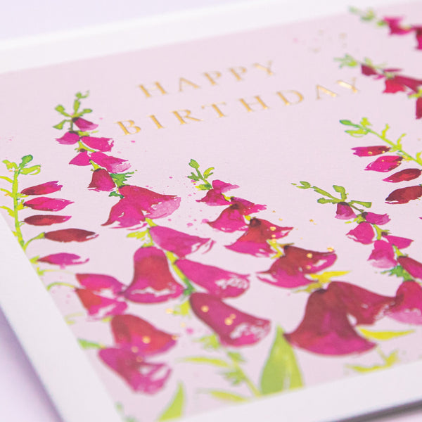 Greeting Card - F191 - Deep Pink Foxglove Birthday Card - Deep Pink Foxglove Birthday Card - Whistlefish