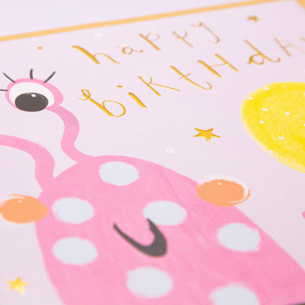 Greeting Card - F193 - Funky Pink Monster Birthday Card - Funky Pink Monster Birthday Card - Whistlefish