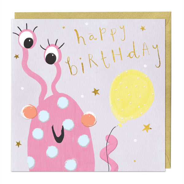 Greeting Card - F193 - Funky Pink Monster Birthday Card - Funky Pink Monster Birthday Card - Whistlefish