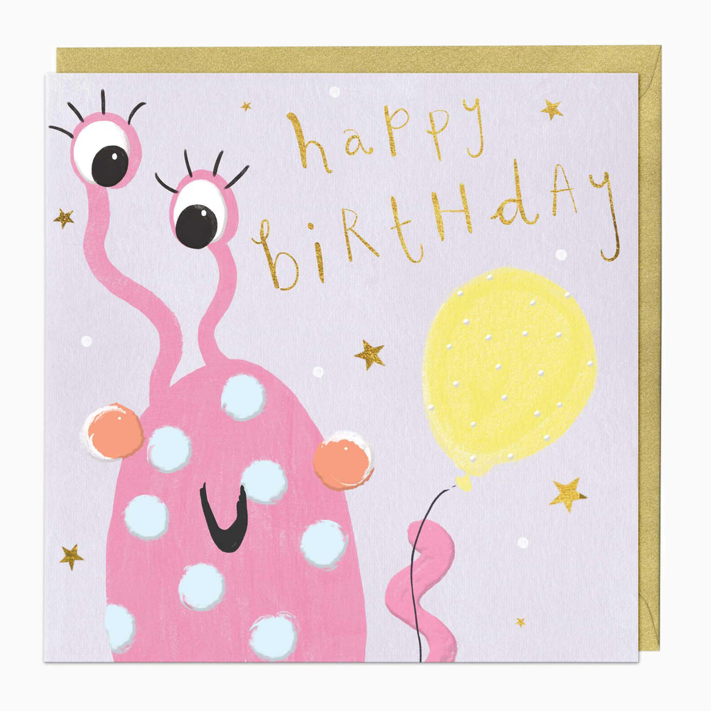 Greeting Card-F193 - Funky Pink Monster Birthday Card-Whistlefish