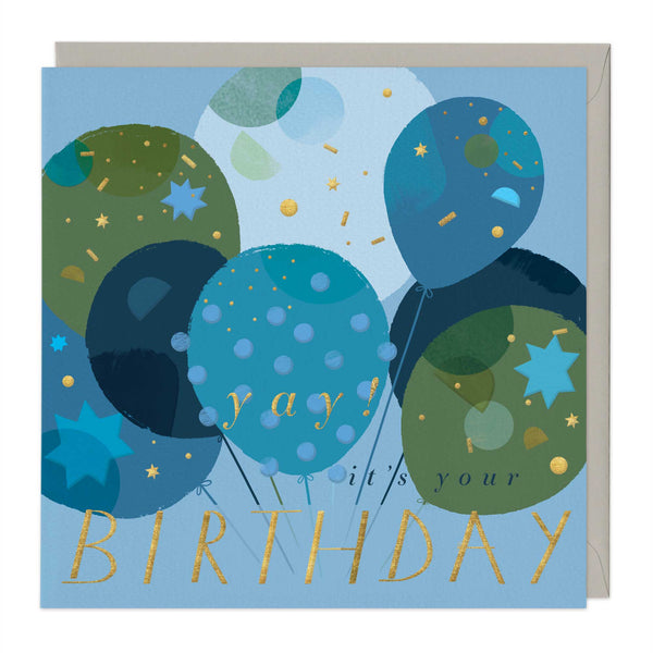 Greeting Card - F194 - Deep Blue & Green Balloon Birthday Card - Deep Blue & Green Balloon Birthday Card - Whistlefish
