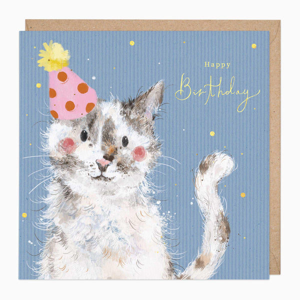 Greeting Card-F199 - Cat In A Hat Birthday Card-Whistlefish