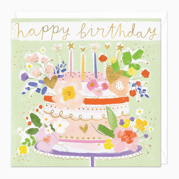 Greeting Card-F202 - Blooming Floral Birthday Cake Card-Whistlefish
