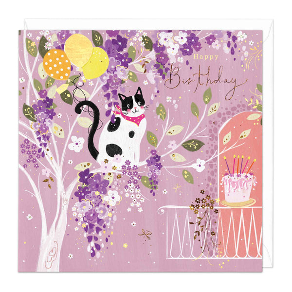 Greeting Card - F205 - Cat In The Blossoms Birthday Card - Cat In The Blossoms Birthday Card - Whistlefish