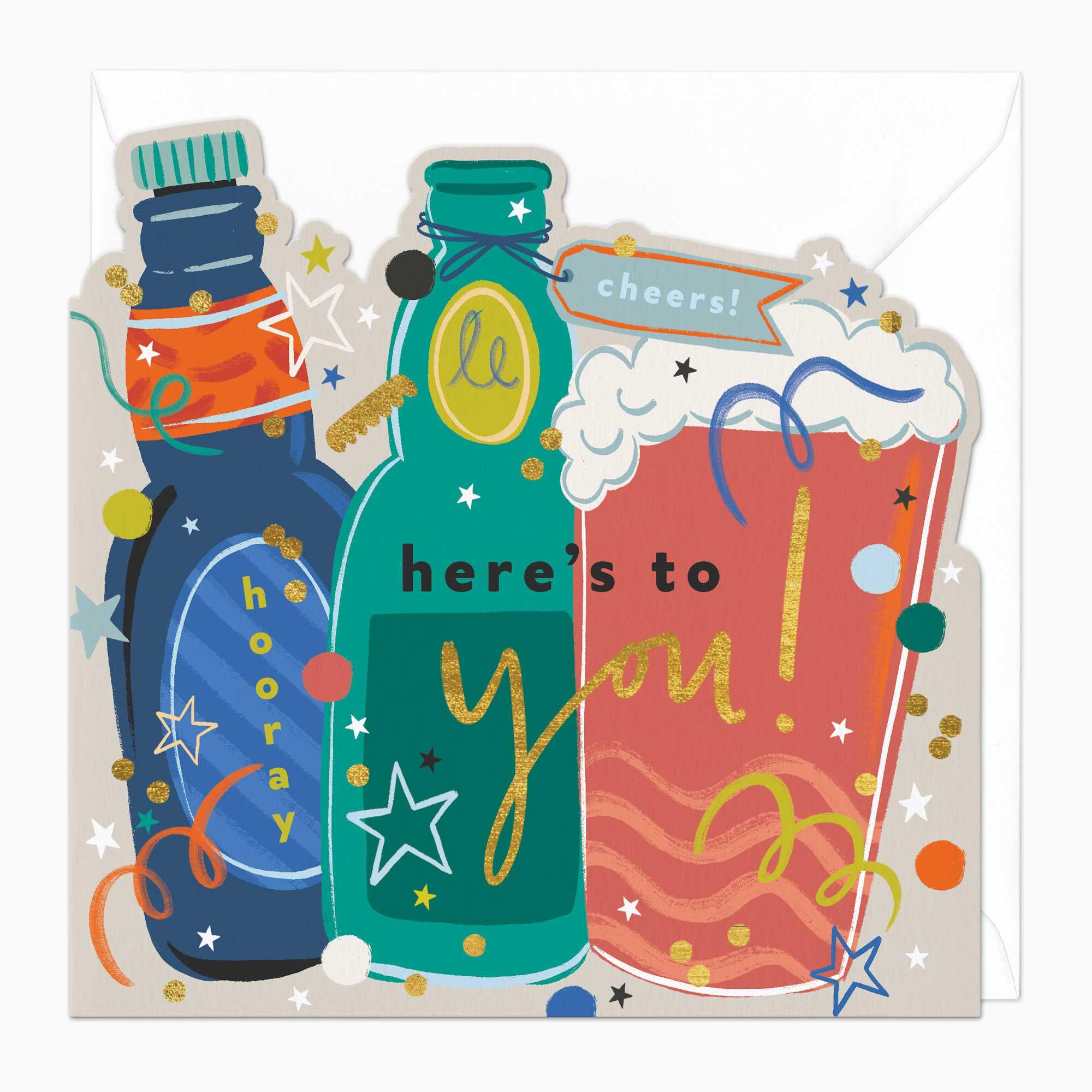 Greeting Card-F240 - Here's To You Celebration Cut-Out Card-Whistlefish