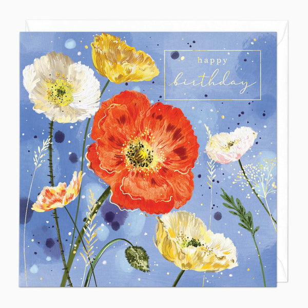 Greeting Card-F303 - Wild Florals Poppy Birthday Card-Whistlefish