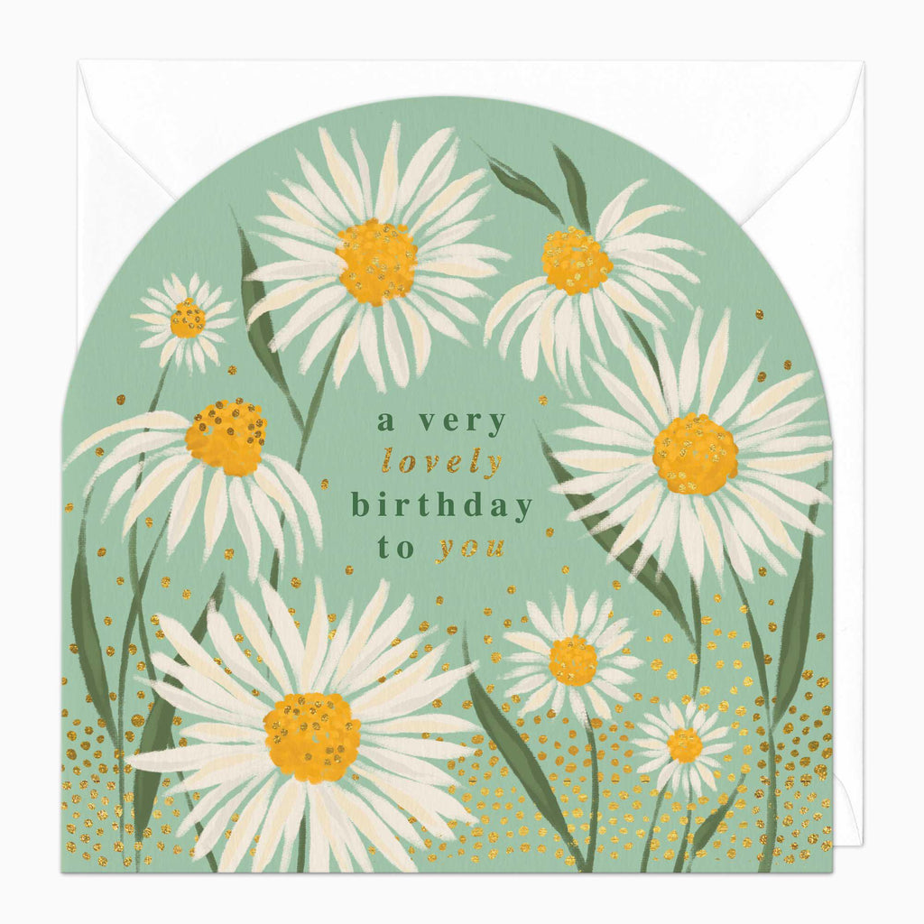 Greeting Card-F325 - Flowering Daisies Birthday Arch Card-Whistlefish