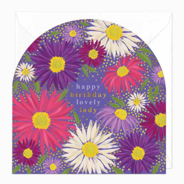 Greeting Card-F326 - Flowering Asters Birthday Arch Card-Whistlefish