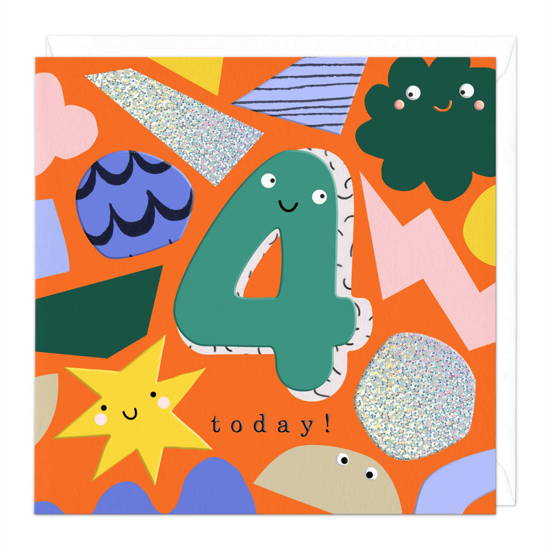 Greeting Card - F340 - 4 Today! Birthday Shapes Card - 4 Today! Birthday Shapes Card - Whistlefish